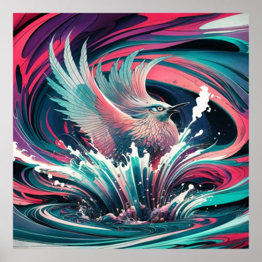 Poster Oiseau inspiré par l'art japonais (Devant)