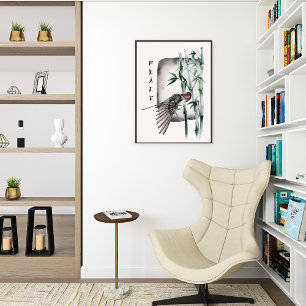 Poster Oiseau japonais Asiatique Aquarelle Art Paix