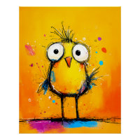 Oiseau jaune bizarre avec de grands yeux style des