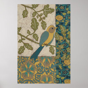 Poster Oiseau jaune et bleu Turquoise perché sur une bran