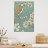 Poster Oiseau jaune, gris et beige perché sur une branche (Cuisine)