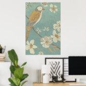Poster Oiseau jaune, gris et beige perché sur une branche (Bureau à domicile)