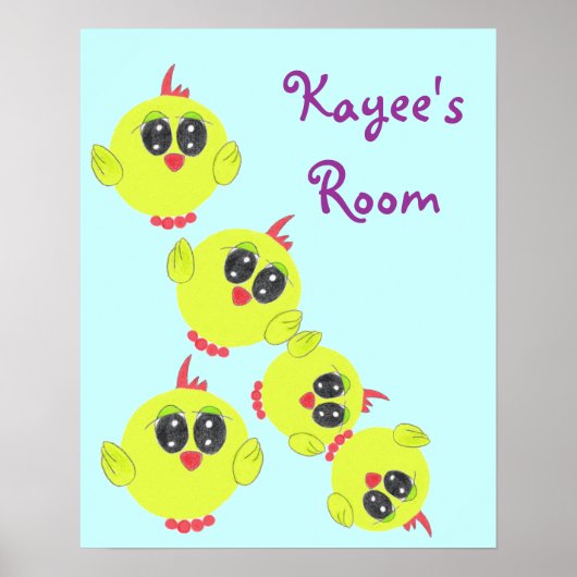 Poster Oiseau jaune vert bébé (Devant)