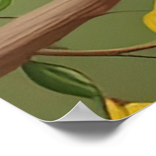 Poster Oiseau jaune vibre sur la branche (Coin)