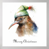 Poster Oiseau Kiwi mignon en Casquette elfe de Noël, cout (Devant)
