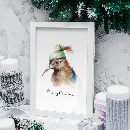 Poster Oiseau Kiwi mignon en Casquette elfe de Noël, cout