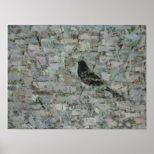 Poster Oiseau noir dans l'arbre (Devant)