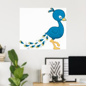 Poster Oiseau Paon Bleu Dessin Animé (Bureau à domicile)