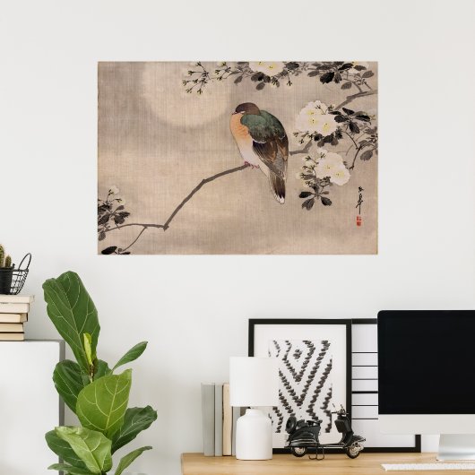 Poster Oiseau perché sur une branche d'un arbre en fleurs (Bureau à domicile)