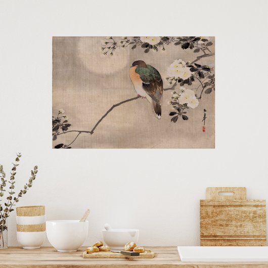 Poster Oiseau perché sur une branche d'un arbre en fleurs (Cuisine)