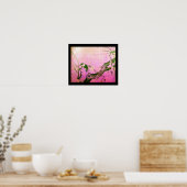 Poster OISEAU PRINTANIER ET ARBRE FLEURI Fuchsia Rose (Cuisine)