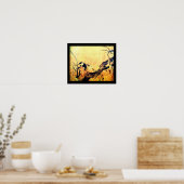 Poster OISEAU PRINTANIER ET ARBRE FLEURI Jaune Brun Noir (Cuisine)