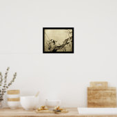 Poster OISEAU PRINTANIER ET ARBRE FLEURI Sépia Brun (Cuisine)