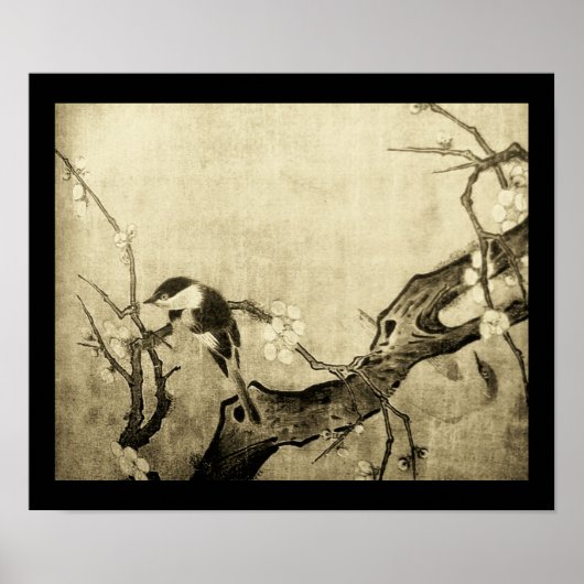 Poster OISEAU PRINTANIER ET ARBRE FLEURI Sépia Brun (Devant)