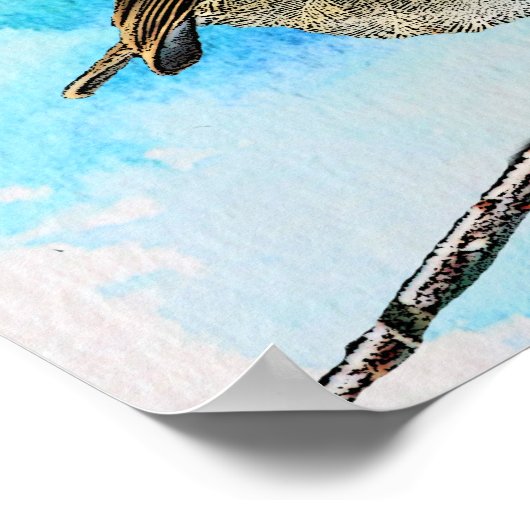 Poster Oiseau Robin abstrait moderne sur plaque d'aquarel (Coin)