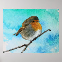 Oiseau Robin abstrait moderne sur plaque d'aquarel