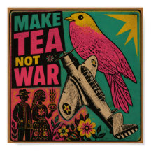 Oiseau rose et avion vintage font du thé pas la gu