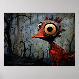 Poster Oiseau rouge caricature