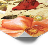 Poster Oiseau rouge dans un jardin fleuri (Coin)