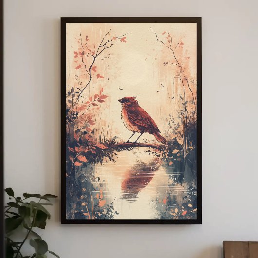 Poster Oiseau rouge et eau Nature Animaux Aestheti