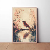 Poster Oiseau rouge et eau Nature Animaux Aestheti