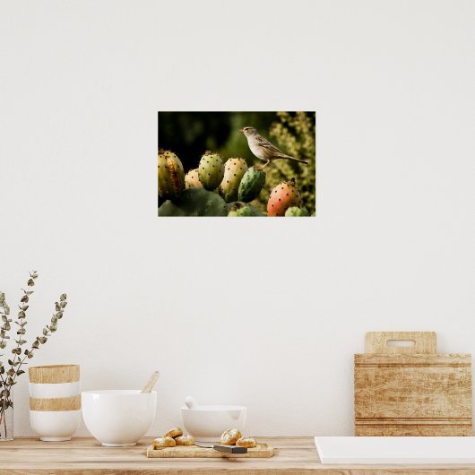 Poster Oiseau Sur Cactus (Cuisine)