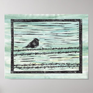 Poster Oiseau sur un fil - Couleur