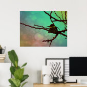 Poster Oiseau Sur Une Branche -Aqua N Rose (Bureau à domicile)