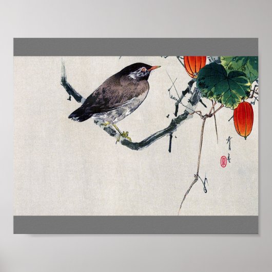 Poster Oiseau sur une branche de Trichosanthes, Watanabe  (Devant)