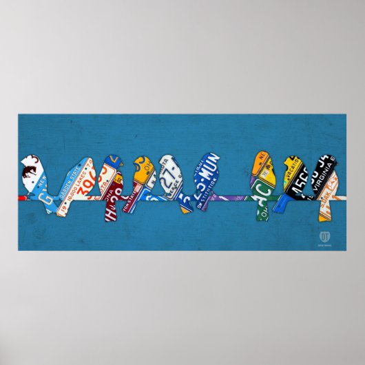 Poster Oiseau sur une plaque de permis de fil Art (Devant)