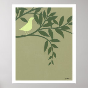 Poster Oiseau vert été perché sur la branche verte