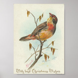 Poster Oiseau vintage de Noël