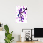 Poster Oiseau Violet et Fleurs (Bureau à domicile)