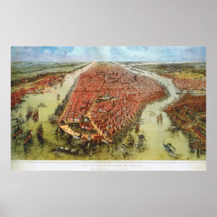 Poster Oiseau's Eye View of Manhattan, Bachmann 1865 Impr