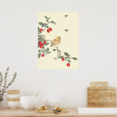 Poster Oiseaux, abeilles et cerises art oriental antique (Cuisine)