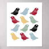 Poster Oiseaux Abstraits colorés Mi-Siècle Rétro (Devant)