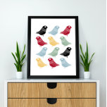 Poster Oiseaux Abstraits colorés Mi-Siècle Rétro<br><div class="desc">Cette magnifique affiche moderne du milieu du siècle présente des rangées d'oiseaux lumineux,  aux couleurs rouge,  bleu,  vert,  jaune et noir. Cela fera un ajout coloré à votre décor maison!</div>