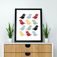 Oiseaux Abstraits colorés Mi-Siècle Rétro