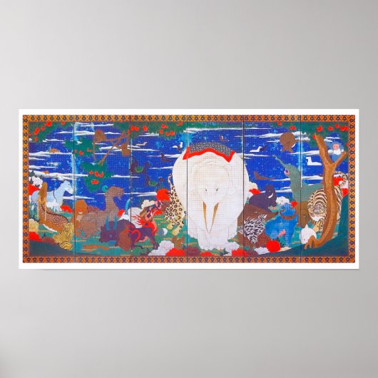 Poster Oiseaux, animaux et Plantes floraux (à droite) Jak (Devant)