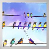 Poster Oiseaux assis sur un fil (Devant)
