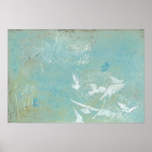Poster Oiseaux blancs à travers le ciel bleu (Devant)