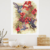POSTER OISEAUX BLEU HUMMING AVEC VINES DE TRUMPET ORANGE (Cuisine)