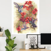 POSTER OISEAUX BLEU HUMMING AVEC VINES DE TRUMPET ORANGE (Bureau à domicile)