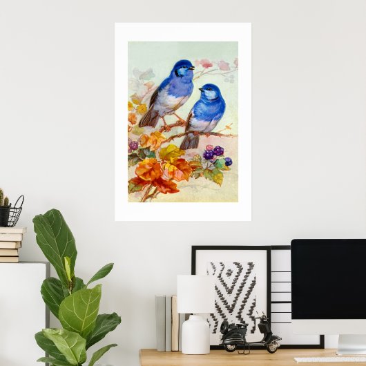 Poster Oiseaux bleus (Bureau à domicile)