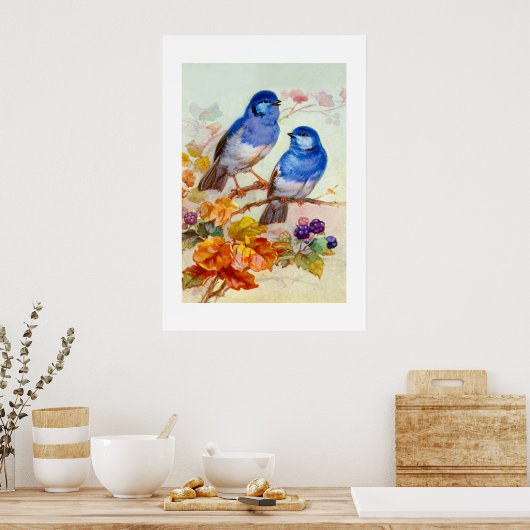 Poster Oiseaux bleus (Cuisine)
