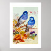 Poster Oiseaux bleus (Devant)