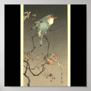 Poster Oiseaux bleus à la nuit par Seitei Watanabe 1851-1