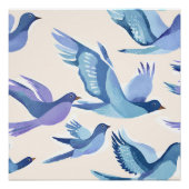 Poster Oiseaux bleus en vol | Aquarelle moderne (Devant)