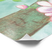 Poster Oiseaux chantant sur une branche d'arbre en fleurs (Coin)