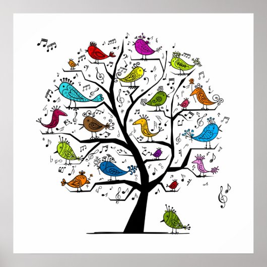 Poster Oiseaux Chanteurs Musicaux (Devant)